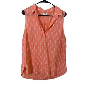 J. Crew Linen Pineapple Print Sleeveless Tunic Top L Beachy Preppy Peach Pink